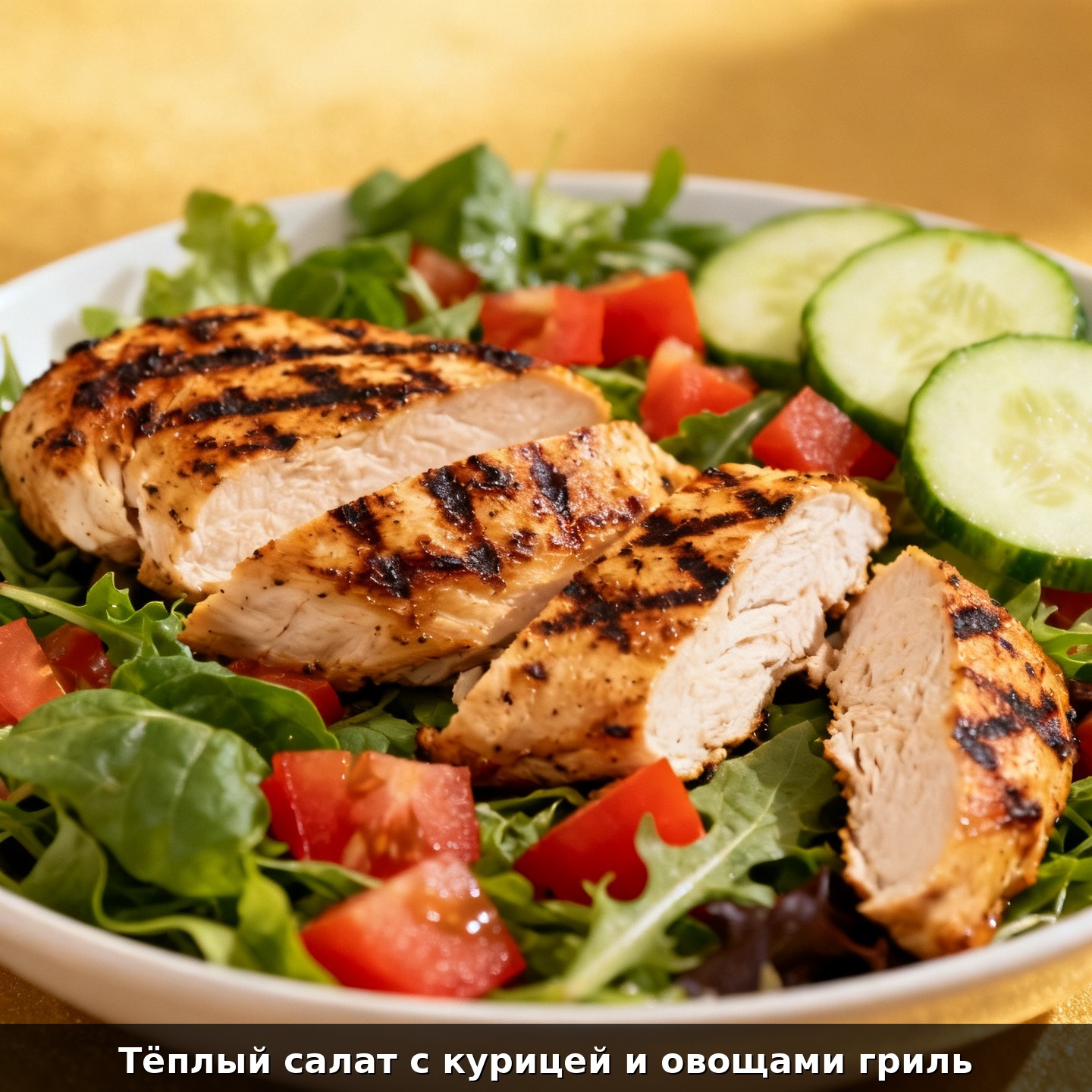 Тёплый салат с курицей и овощами гриль