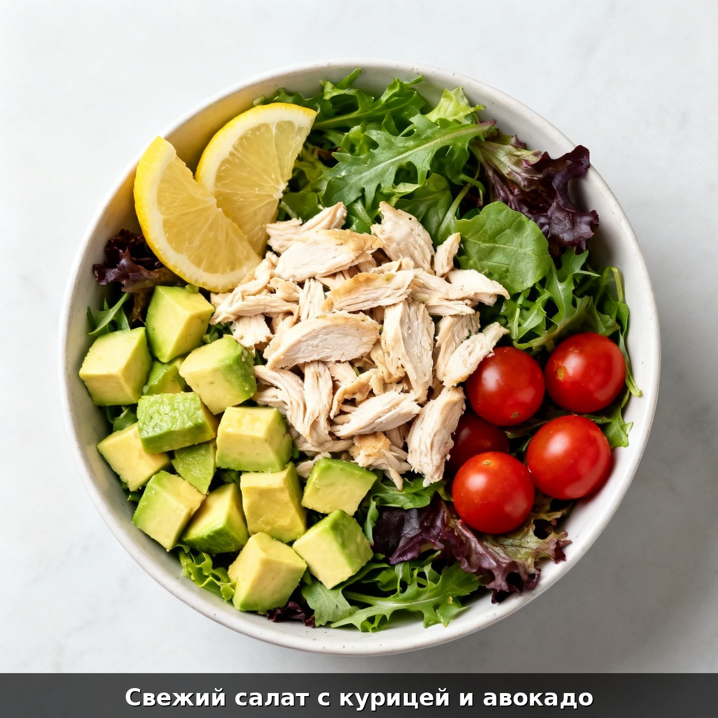 Свежий салат с курицей и авокадо