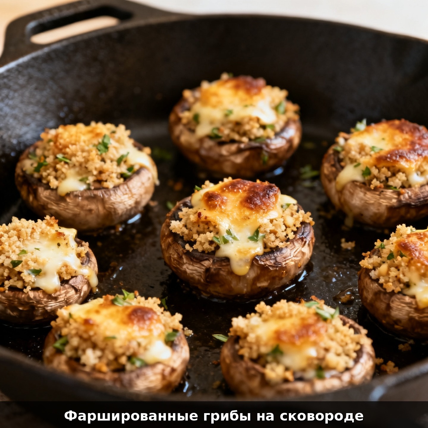 Фаршированные грибы на сковороде