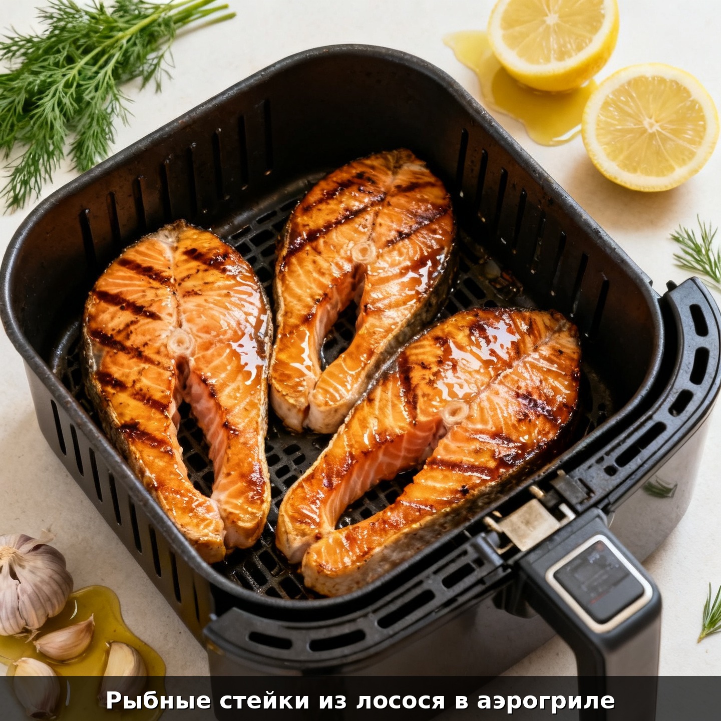 Рыбные стейки из лосося в аэрогриле