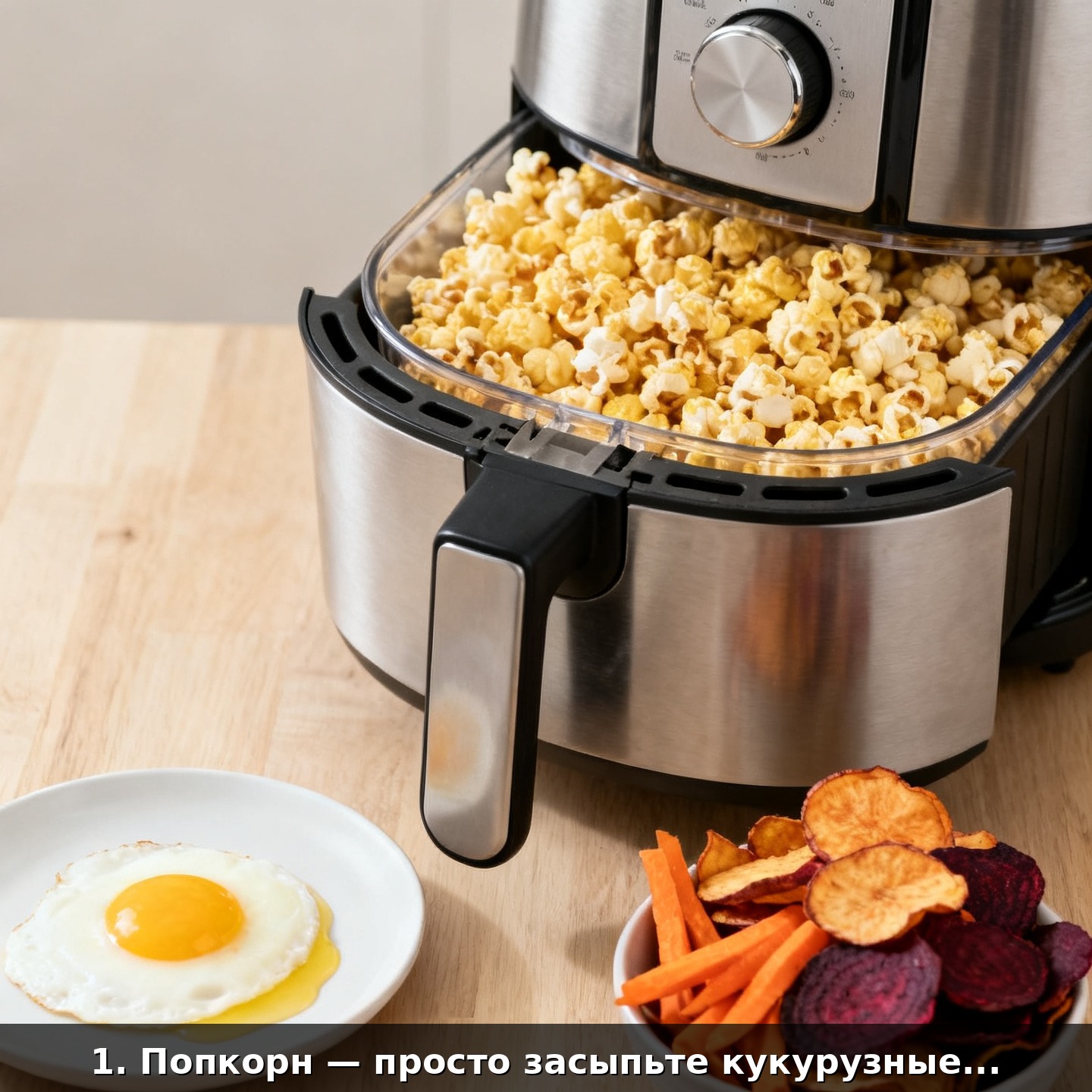 1. Попкорн — просто засыпьте кукурузные зерна в аэрогриль и наслаждайтесь хрустящей закуской без масла!