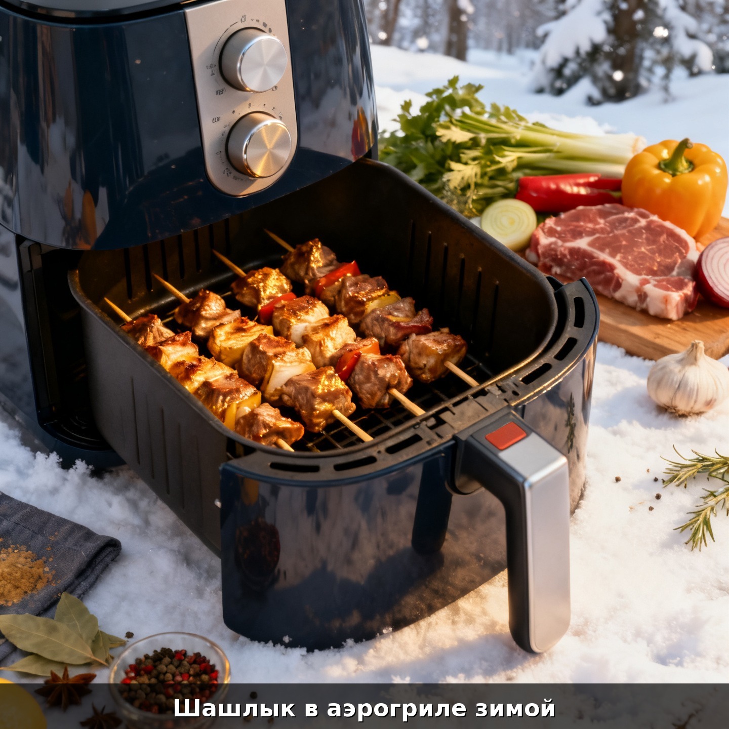 Шашлык в аэрогриле зимой