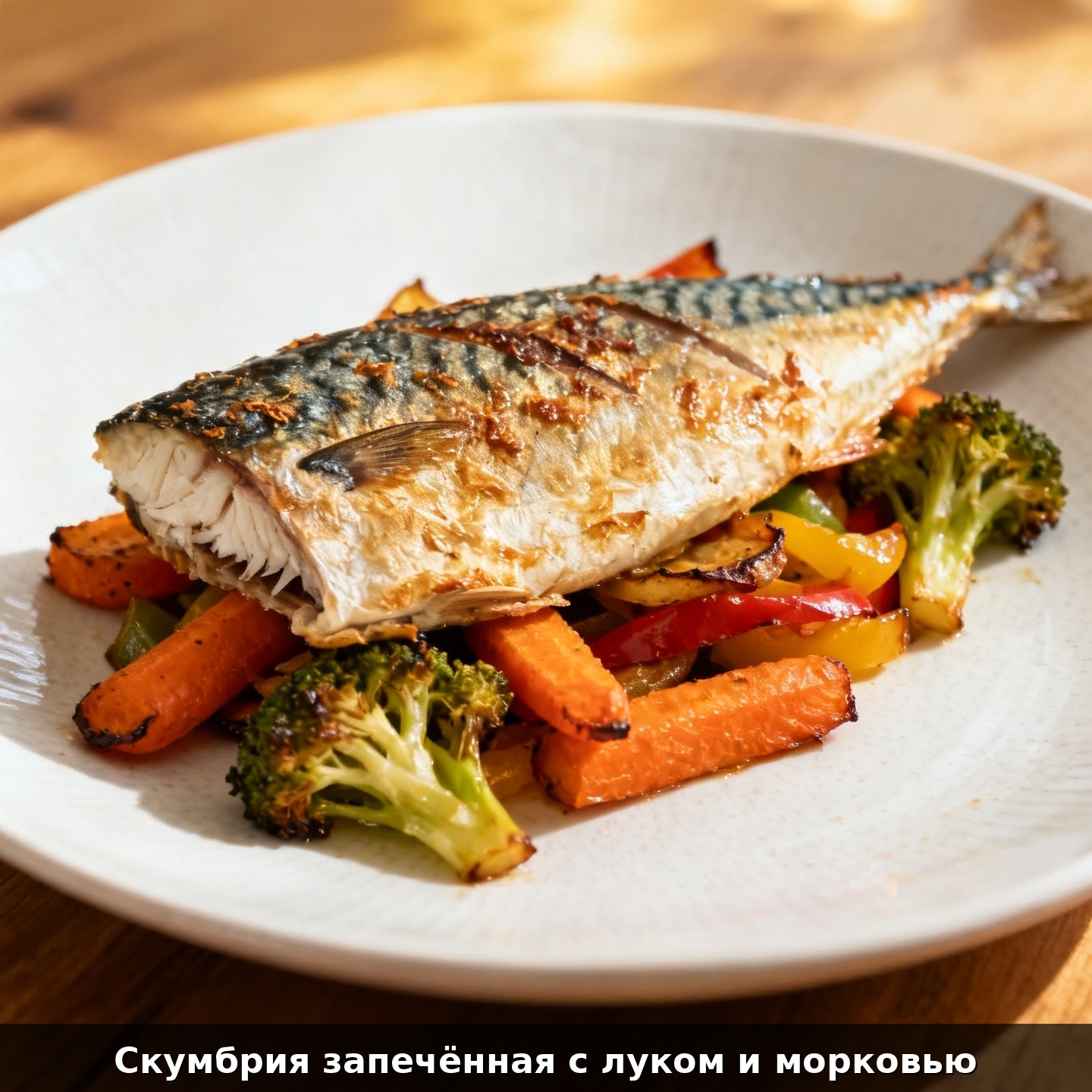 Скумбрия запечённая с луком и морковью