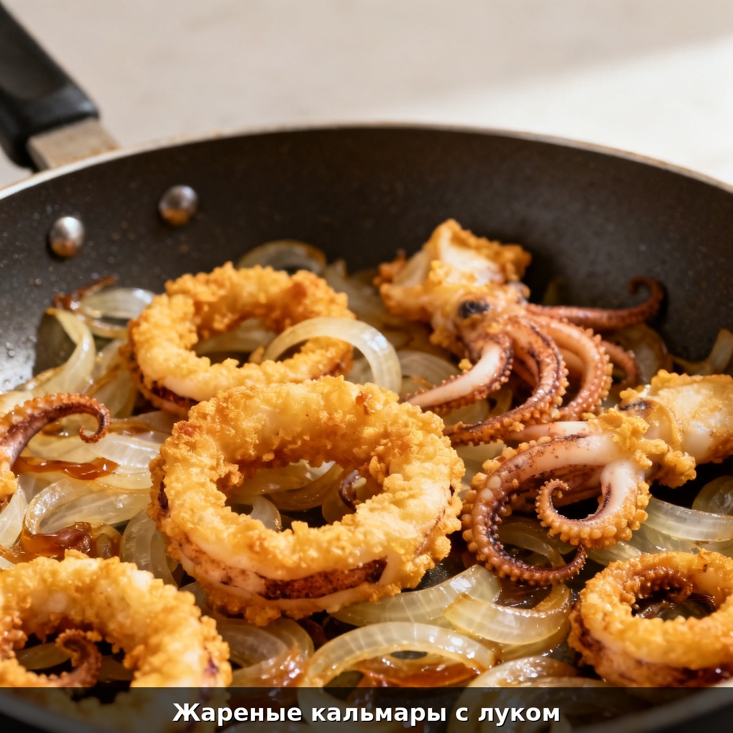 Жареные кальмары с луком