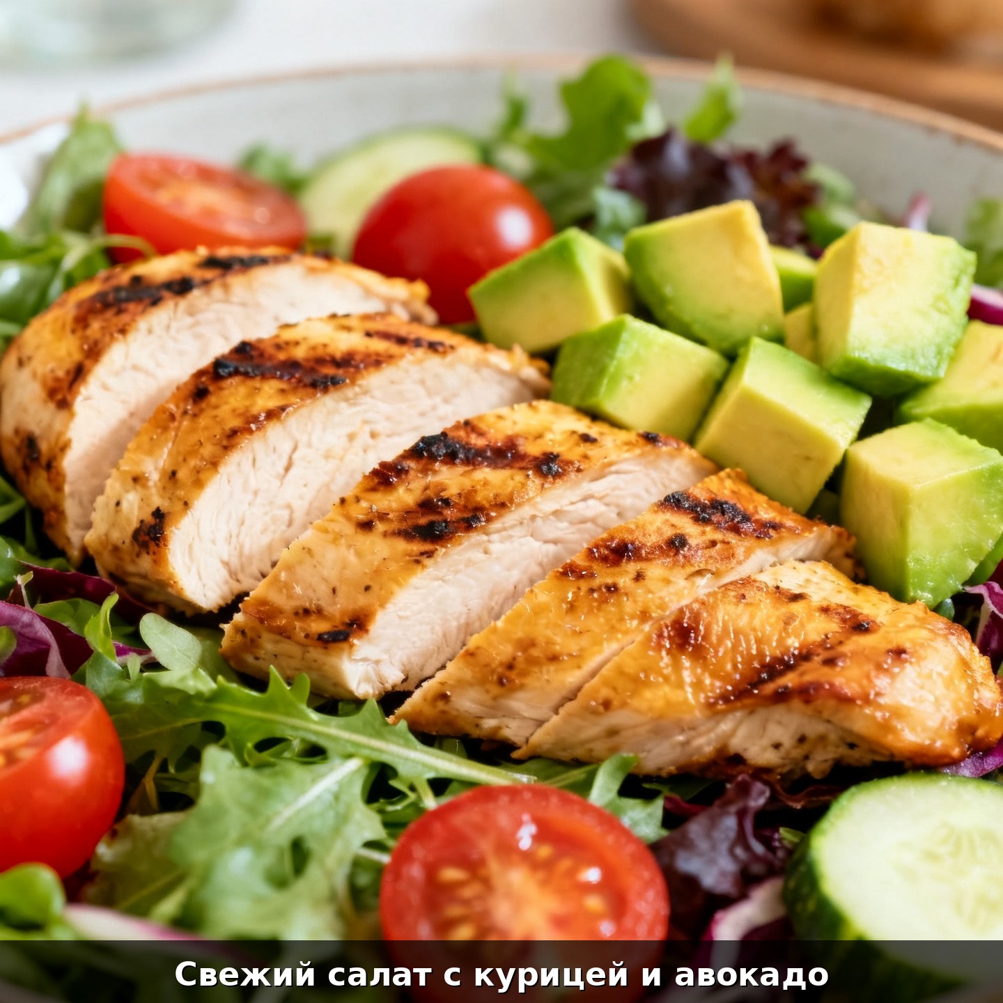 Свежий салат с курицей и авокадо