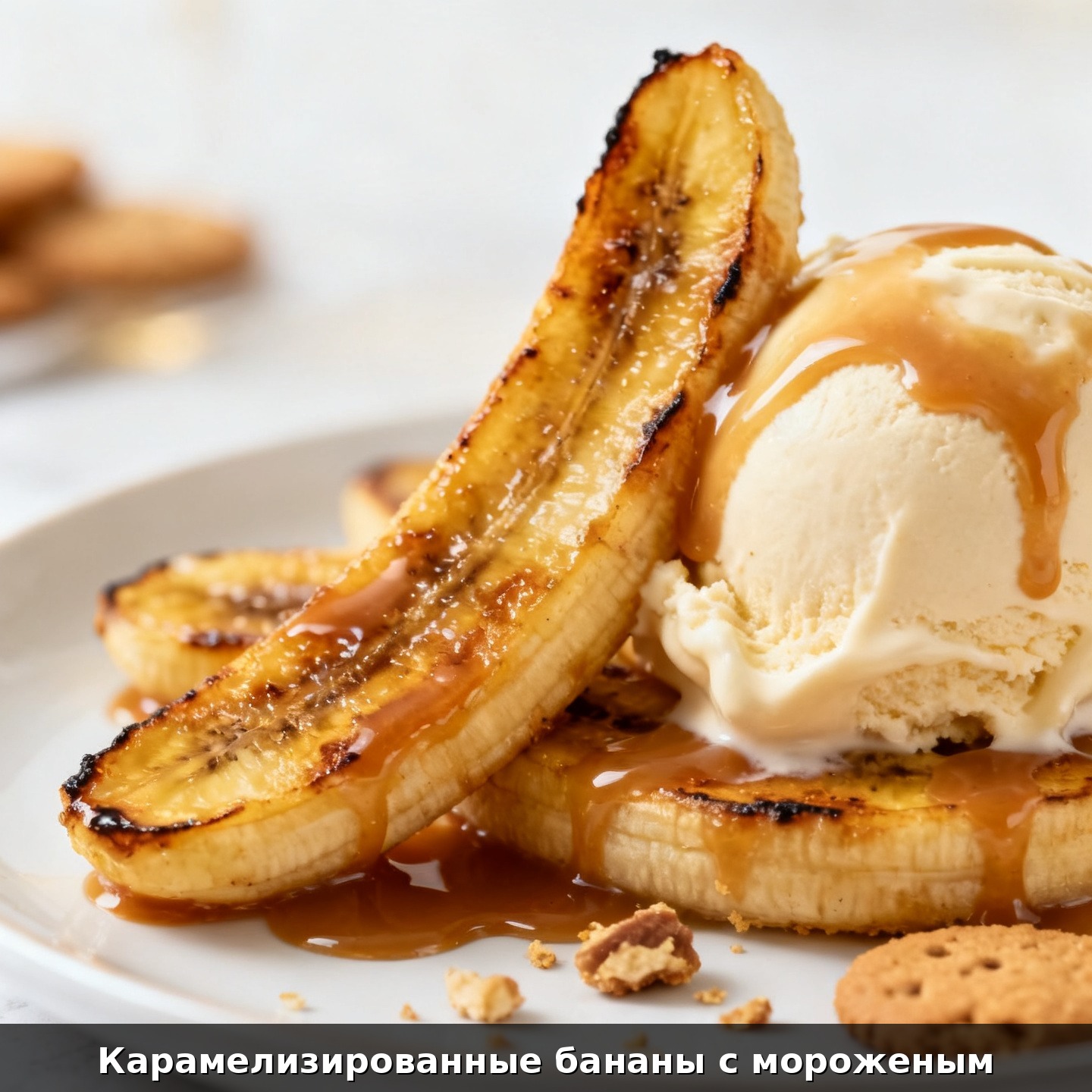 Карамелизированные бананы с мороженым
