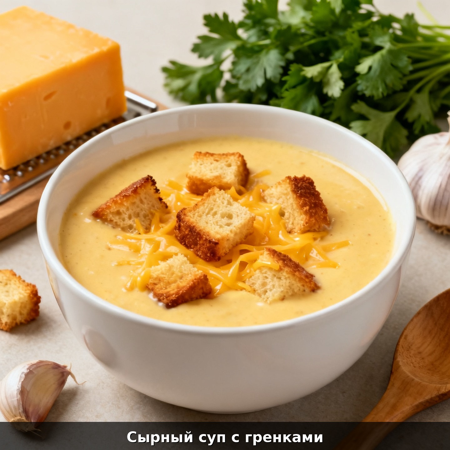 Сырный суп с гренками