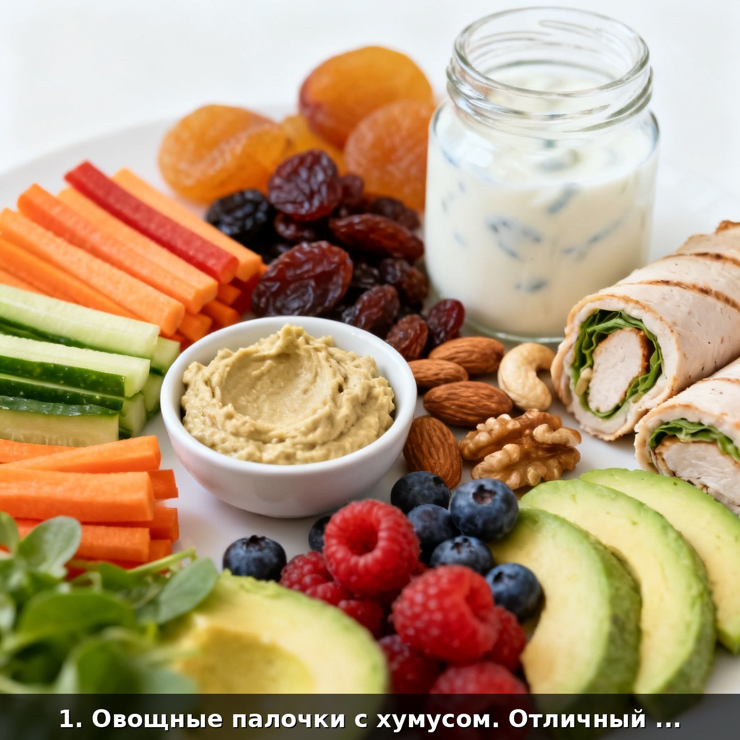 1. Овощные палочки с хумусом. Отличный источник клетчатки и белка!