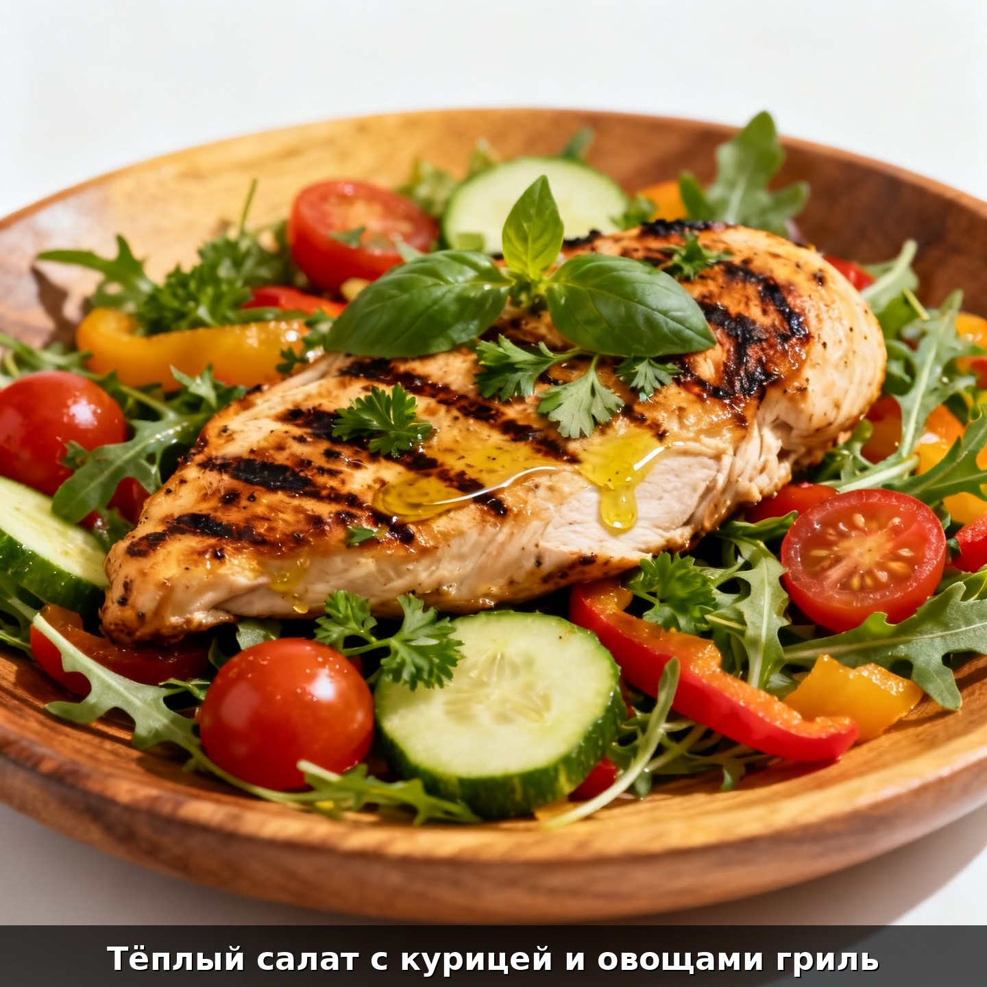 Тёплый салат с курицей и овощами гриль