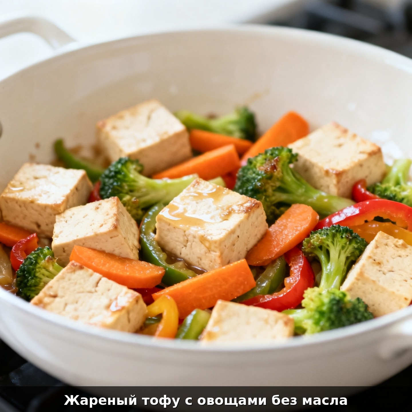 Жареный тофу с овощами без масла