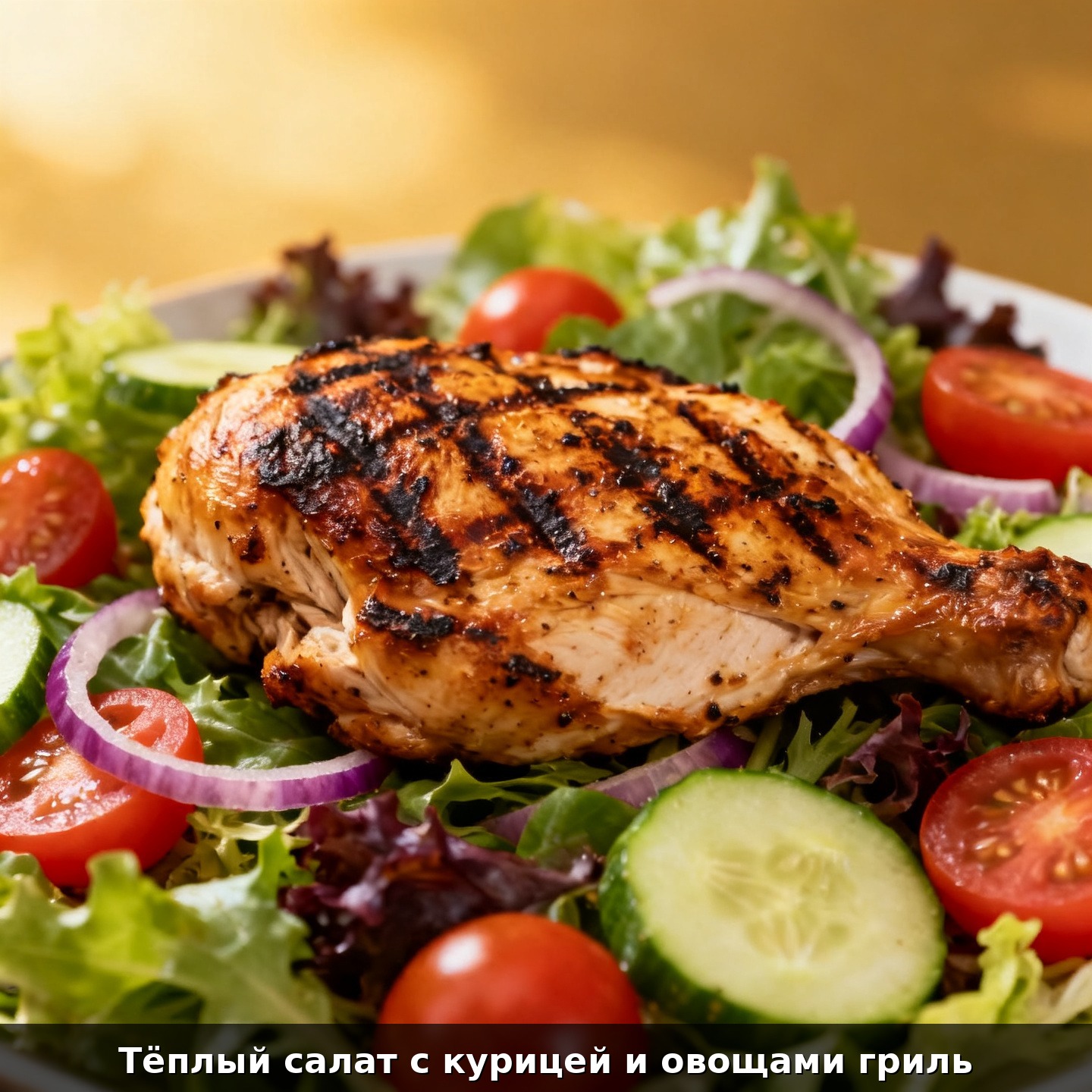 Тёплый салат с курицей и овощами гриль