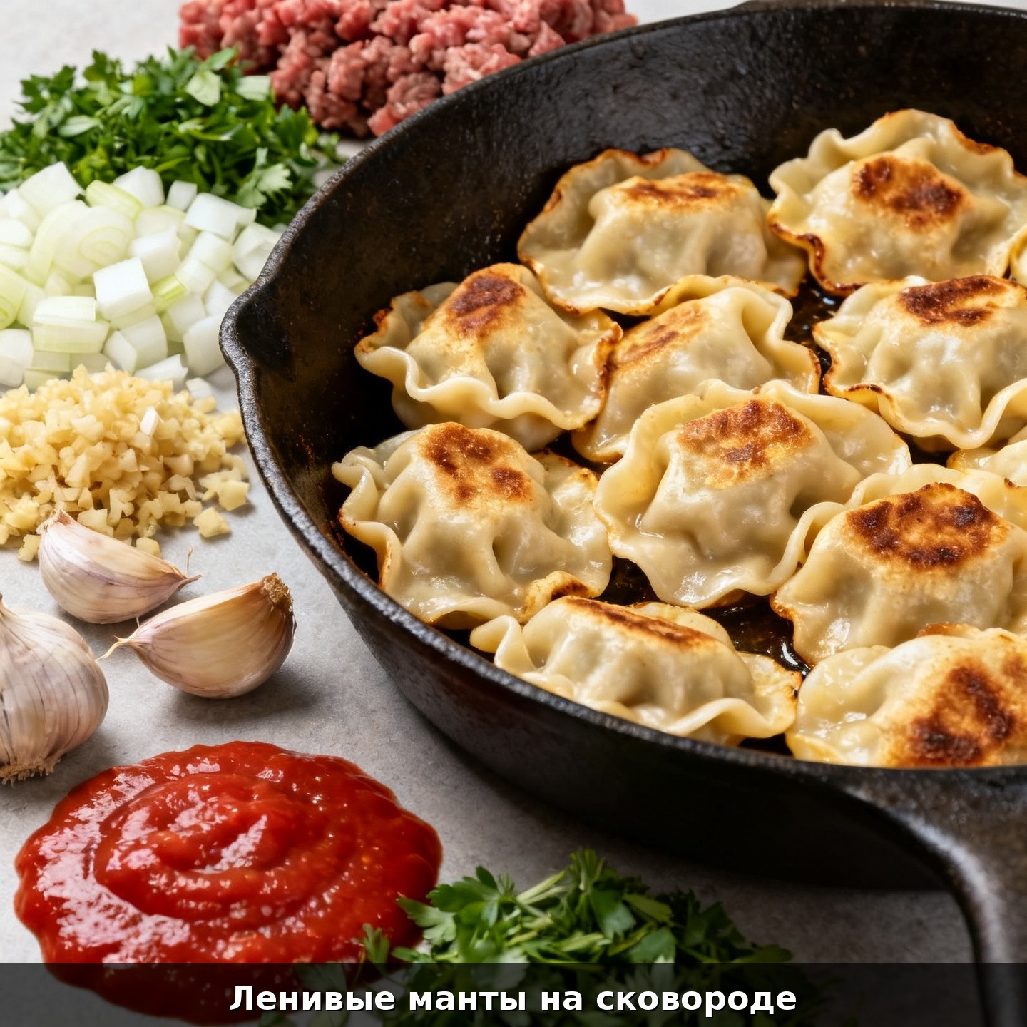 Ленивые манты на сковороде