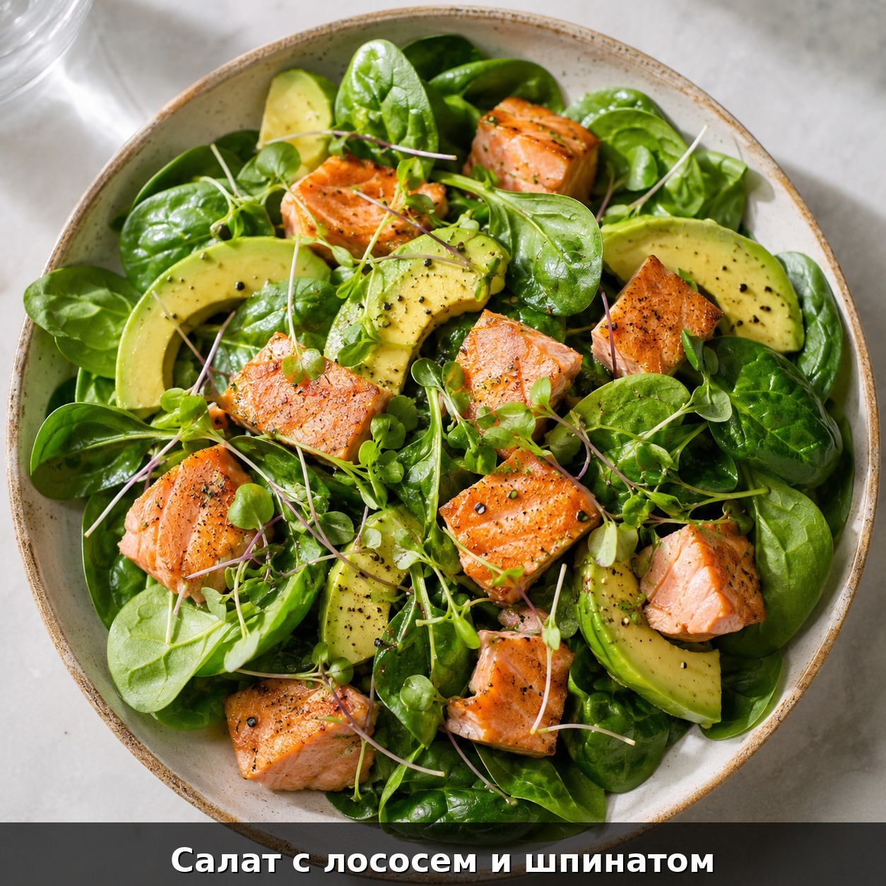 Салат с лососем и шпинатом