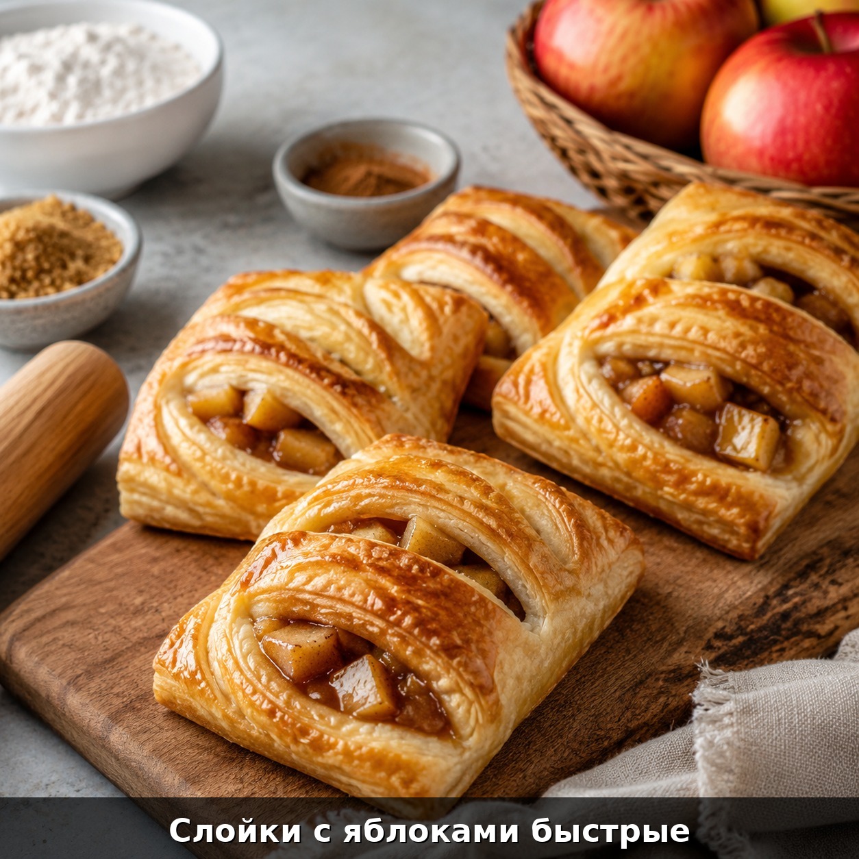 Слойки с яблоками быстрые
