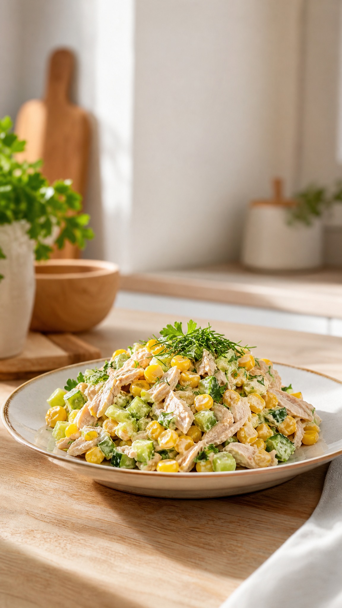 Салат с копчёной курицей и кукурузой